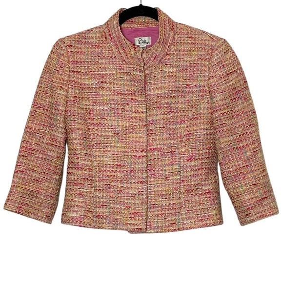 Lilly Pulitzer Vintage Tweed Jacket Size 2 Pink Yellow Green - Picture 1 of 13